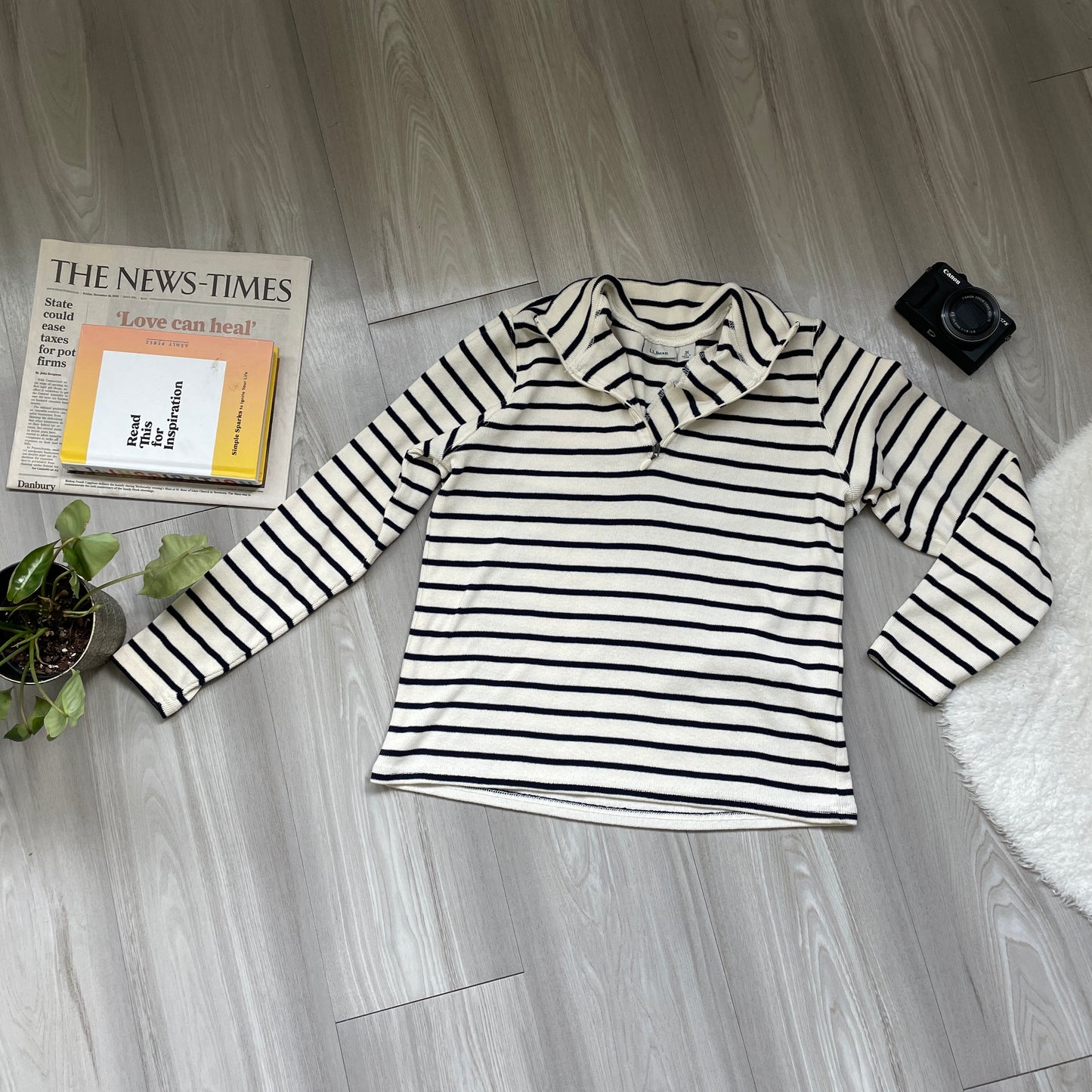 (M) Striped Quarter Zip Sweater