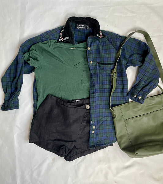 FALL inspired outfit bundle - t-shirt + skort + embroidered flannel + bag