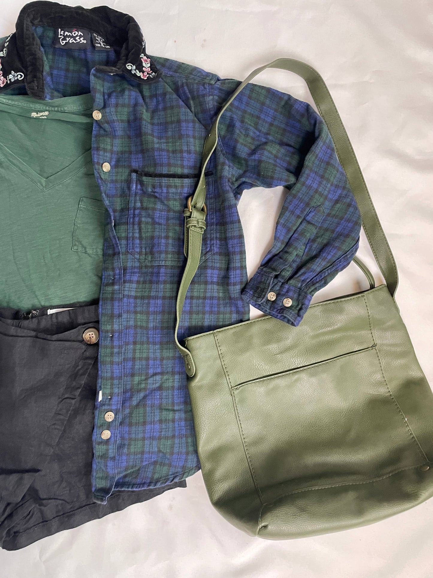FALL inspired outfit bundle - t-shirt + skort + embroidered flannel + bag